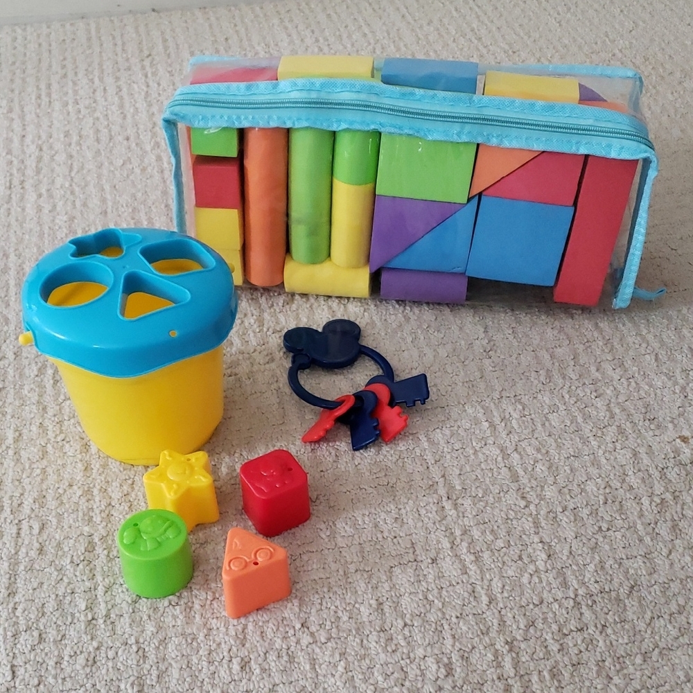 Colorful Toddler Shape Sorter & Foam Building Blocks Set - Multicolor